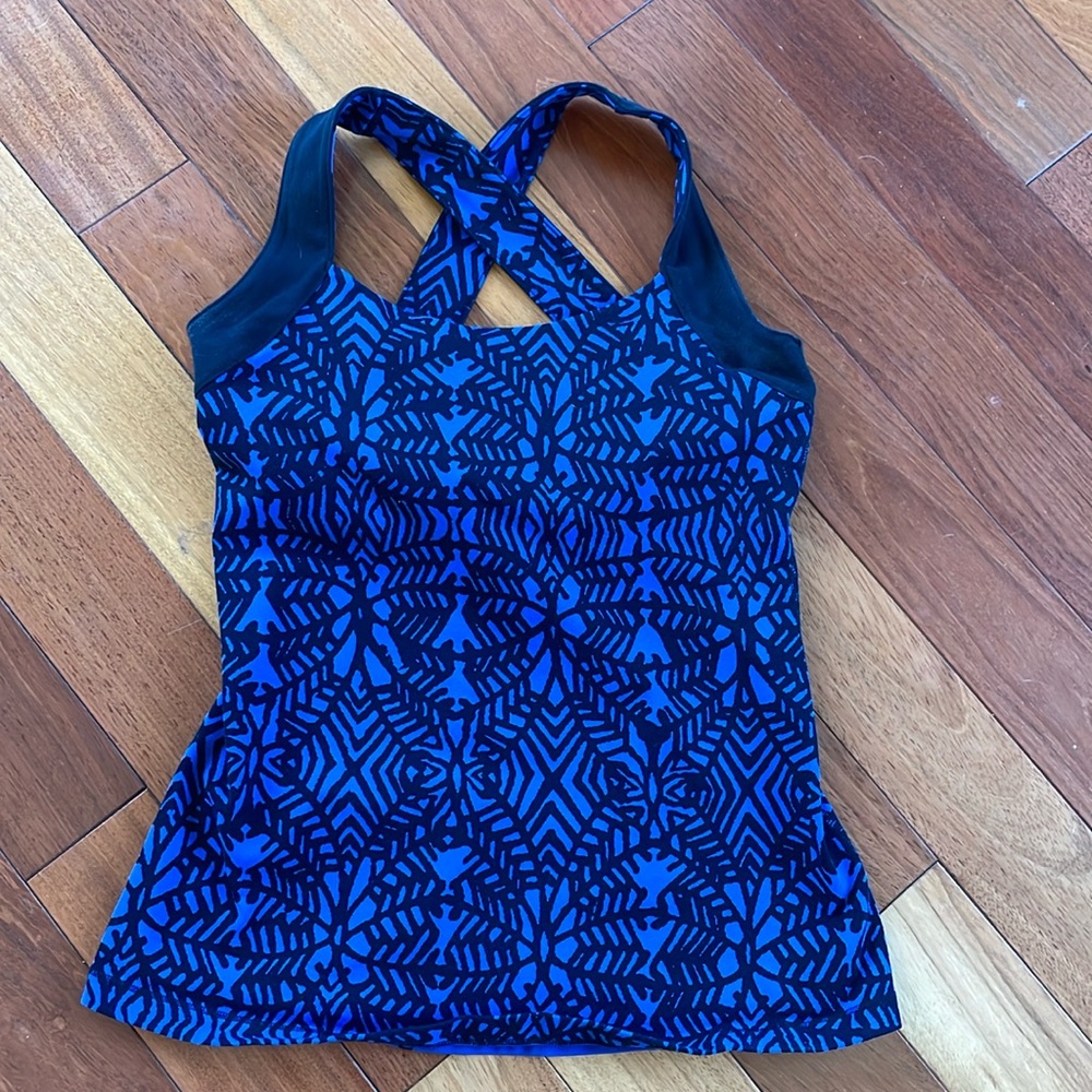 Lucy Activewear Power Tech Blue Black Print Tank Sports Bra Tank Top size Small